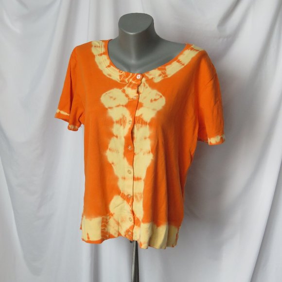 Cotton Ginny Orange Tie Dye Short Sleeve Cardigan - Picture 2 of 8